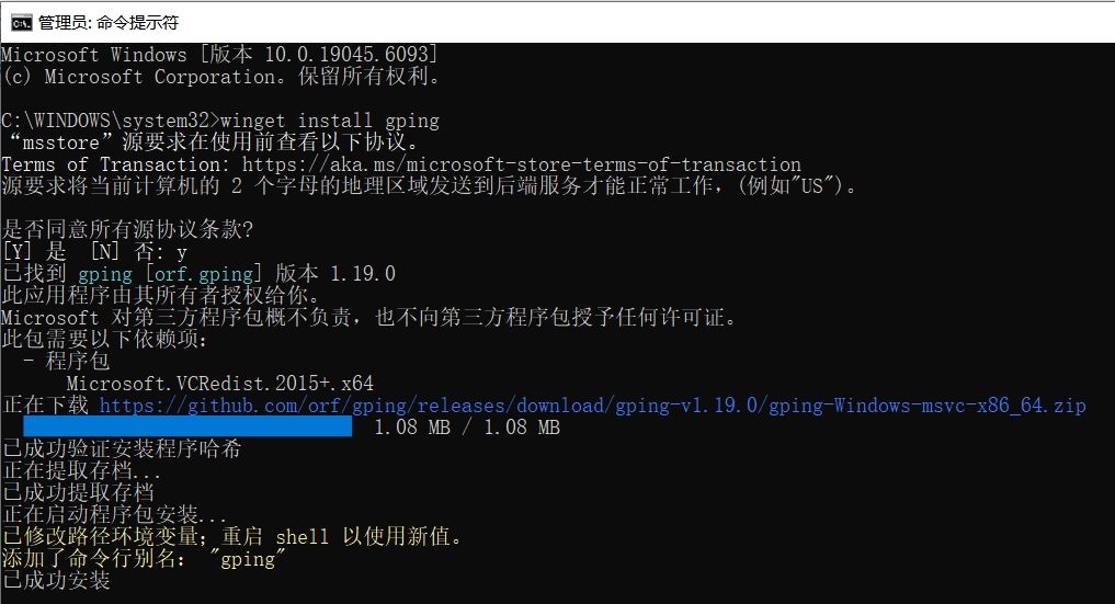使用 Winget 安装 gping